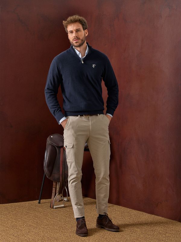 Suéter de Estrutura com Meio Zíper | Azul Marinho