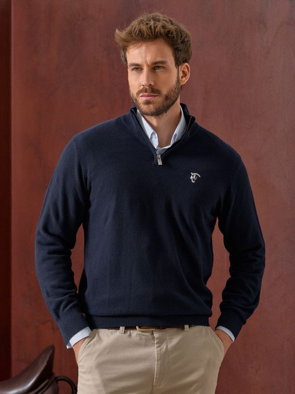 Suéter de Estrutura com Meio Zíper | Azul Marinho