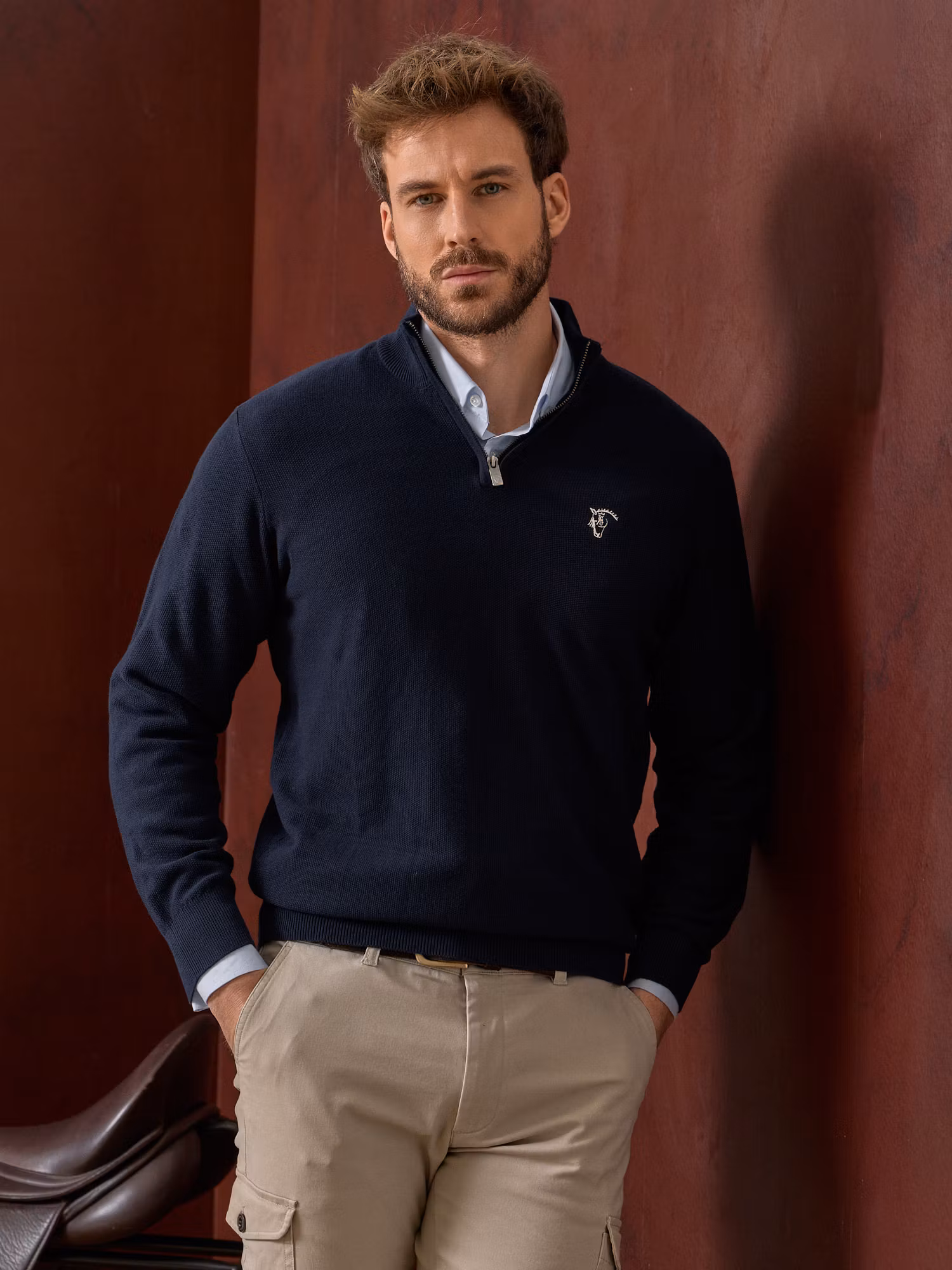 Pull à Structure Demi-Fermeture Éclair | Bleu Marine