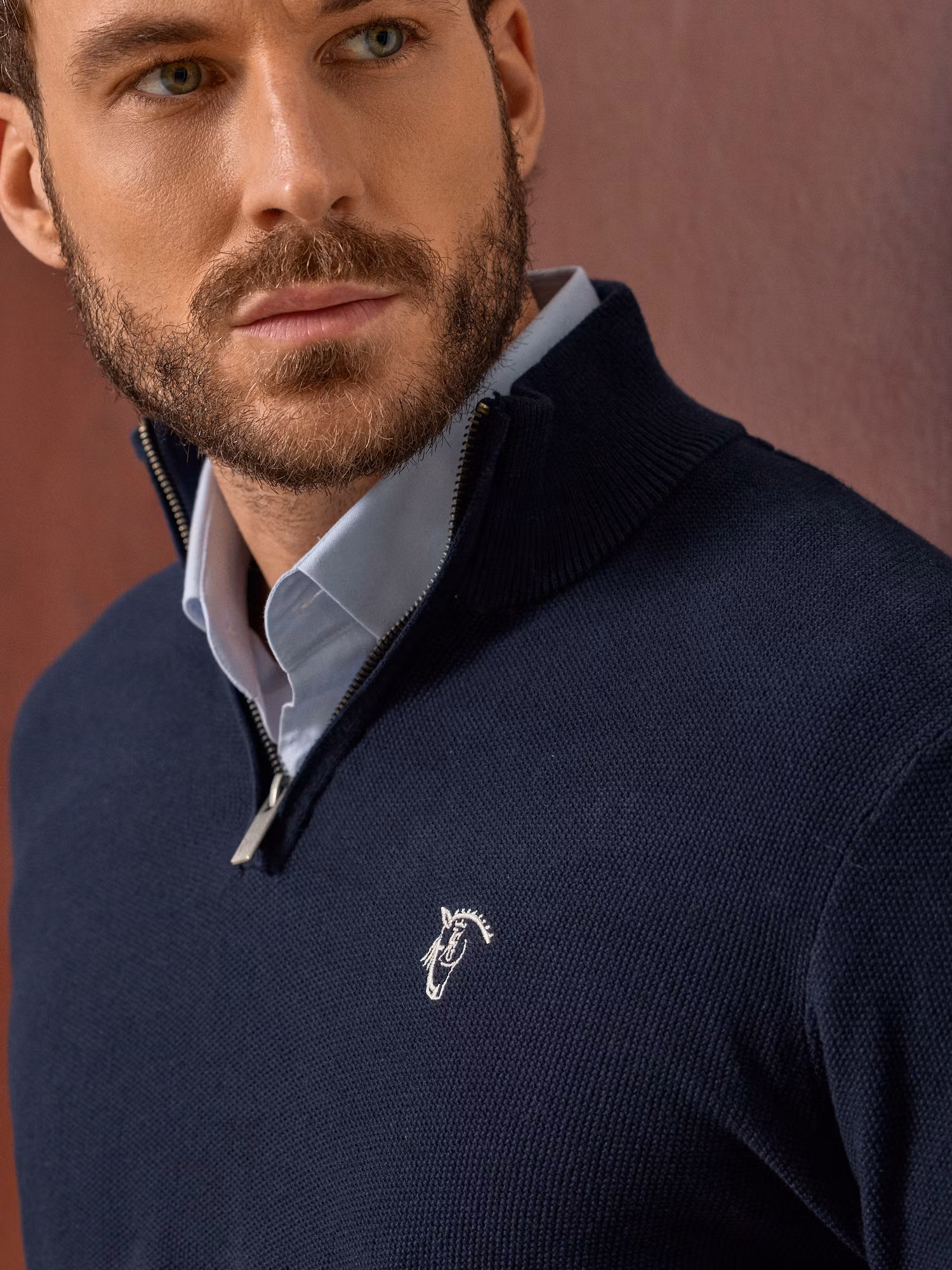 Pull à Structure Demi-Fermeture Éclair | Bleu Marine