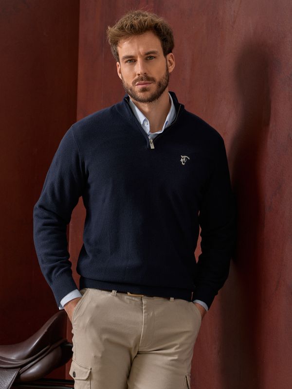 Half-Zip Structured Sweater | Navy Blue 