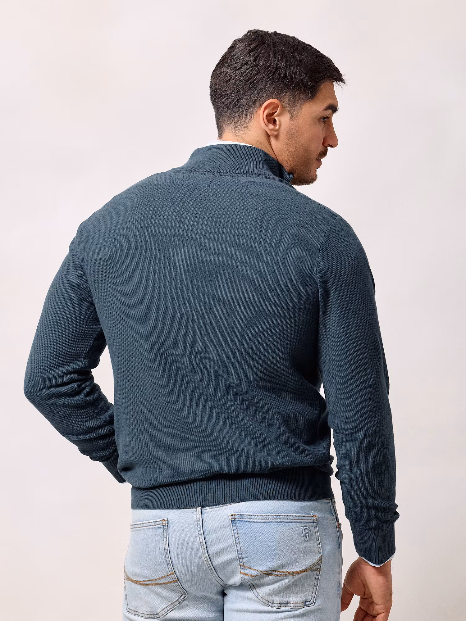 Pull à Structure Demi-Fermeture Éclair | Bleu Lac