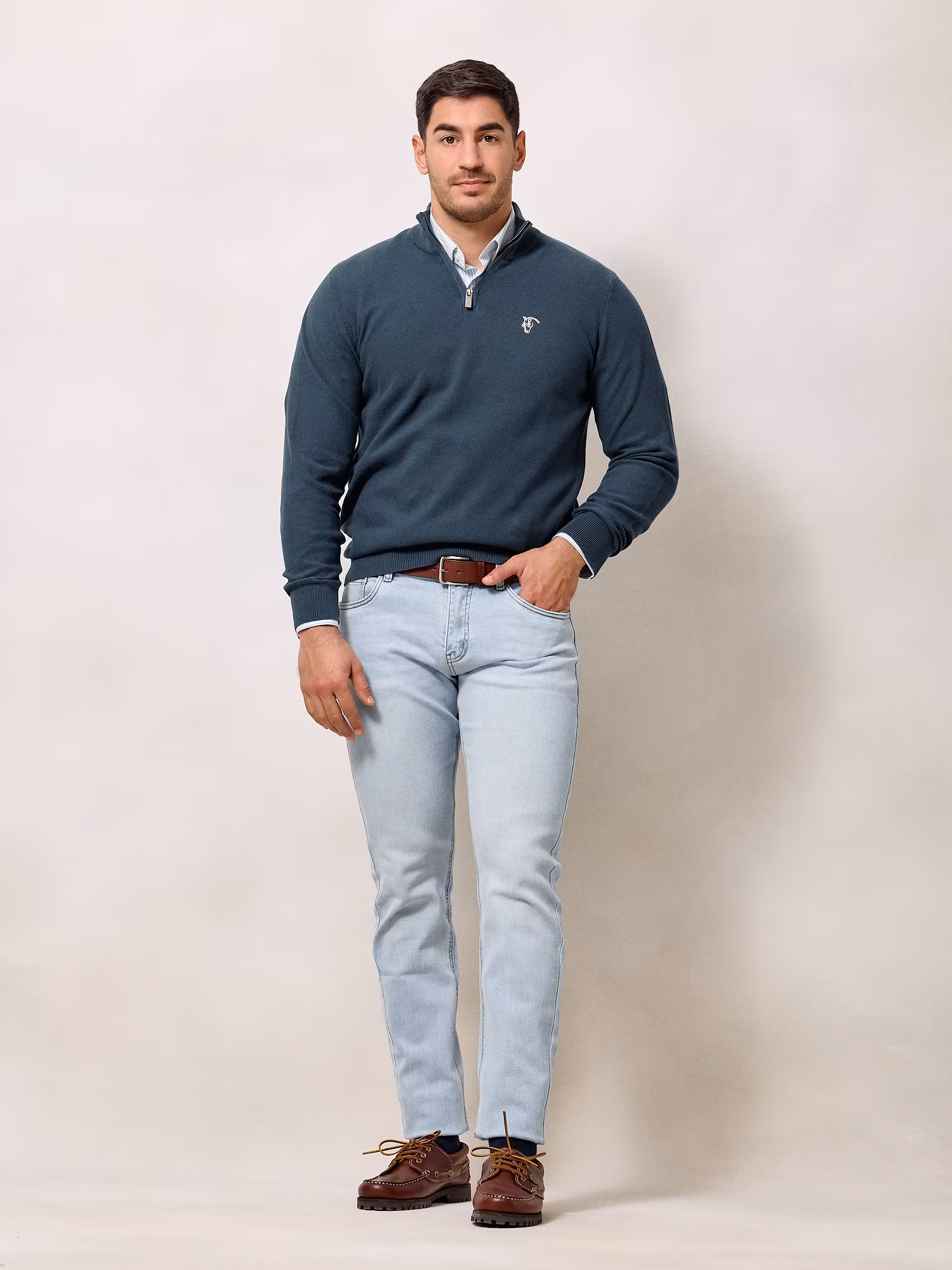 Pull à Structure Demi-Fermeture Éclair | Bleu Lac