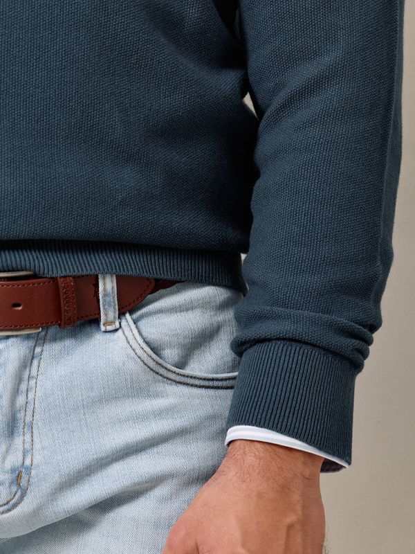 Suéter de Estrutura com Meio Zíper | Azul Lago