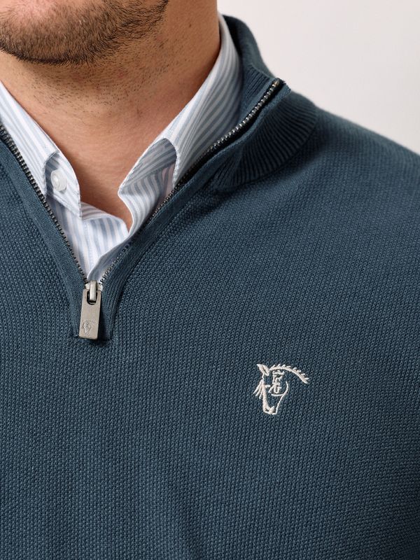 Suéter de Estrutura com Meio Zíper | Azul Lago