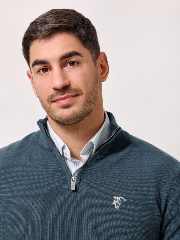 Suéter de Estrutura com Meio Zíper | Azul Lago