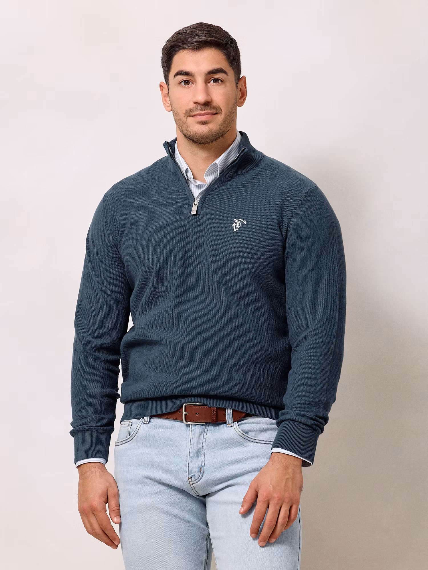 Half-Zip Structured Sweater | Lake Blue