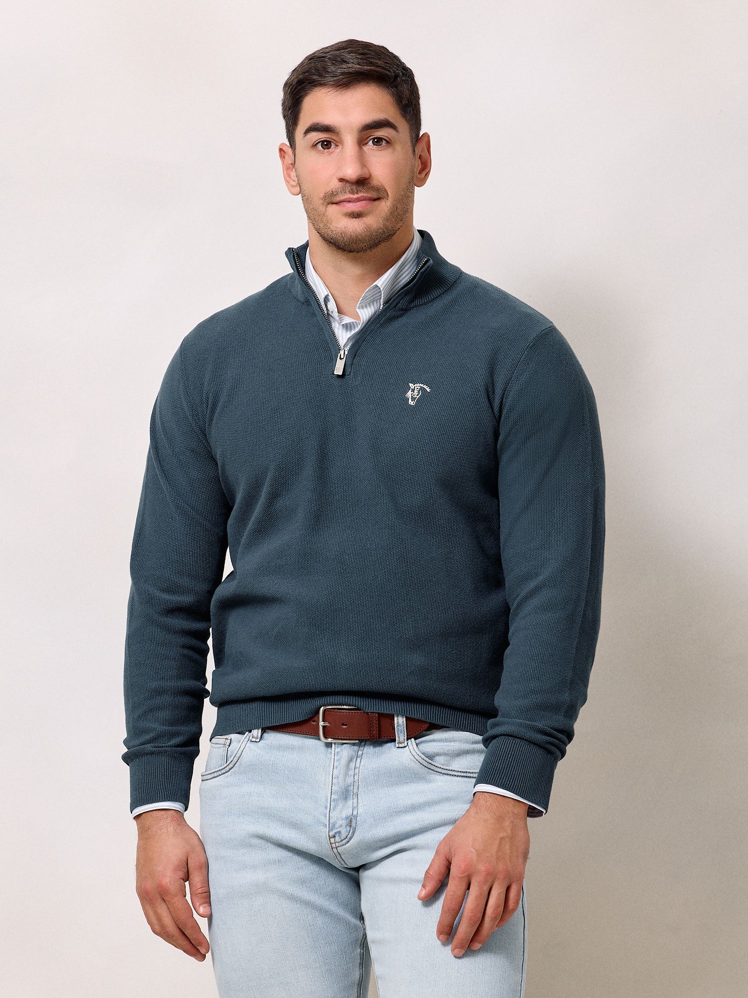 Pull à Structure Demi-Fermeture Éclair | Bleu Lac