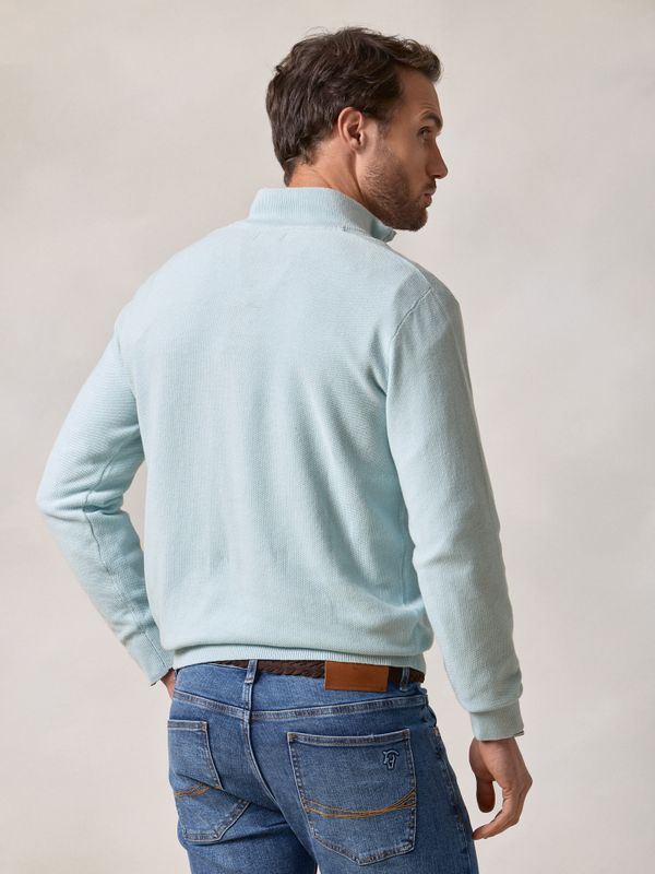 Suéter de Estrutura com Meio Zíper | Azul Oxford