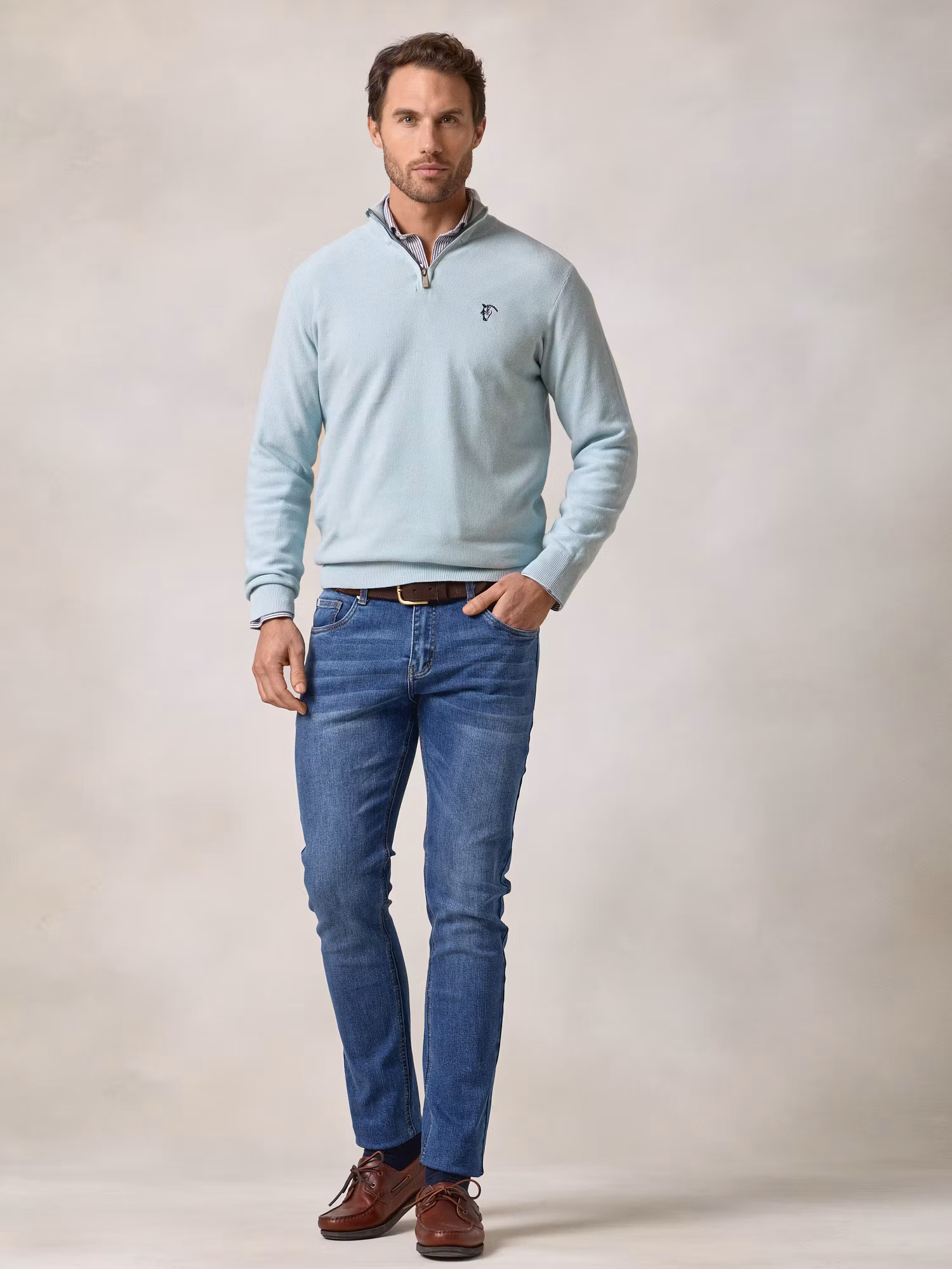 Pull à Structure Demi-Fermeture Éclair | Bleu Oxford