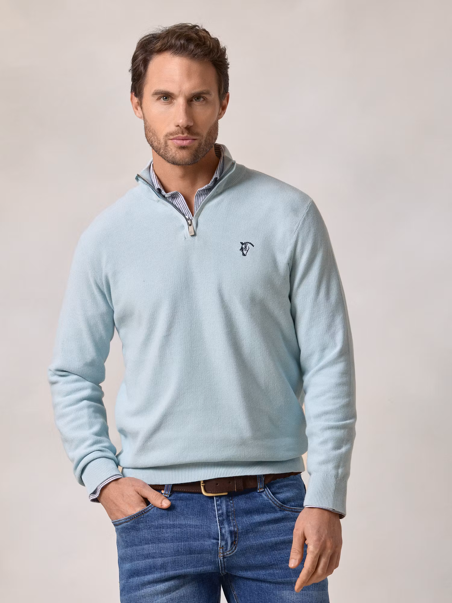 Pull à Structure Demi-Fermeture Éclair | Bleu Oxford