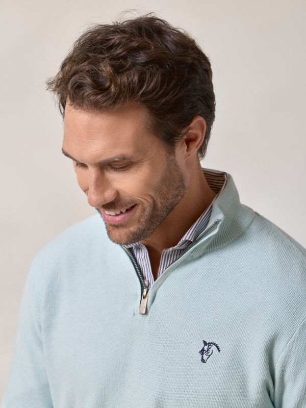 Suéter de Estrutura com Meio Zíper | Azul Oxford