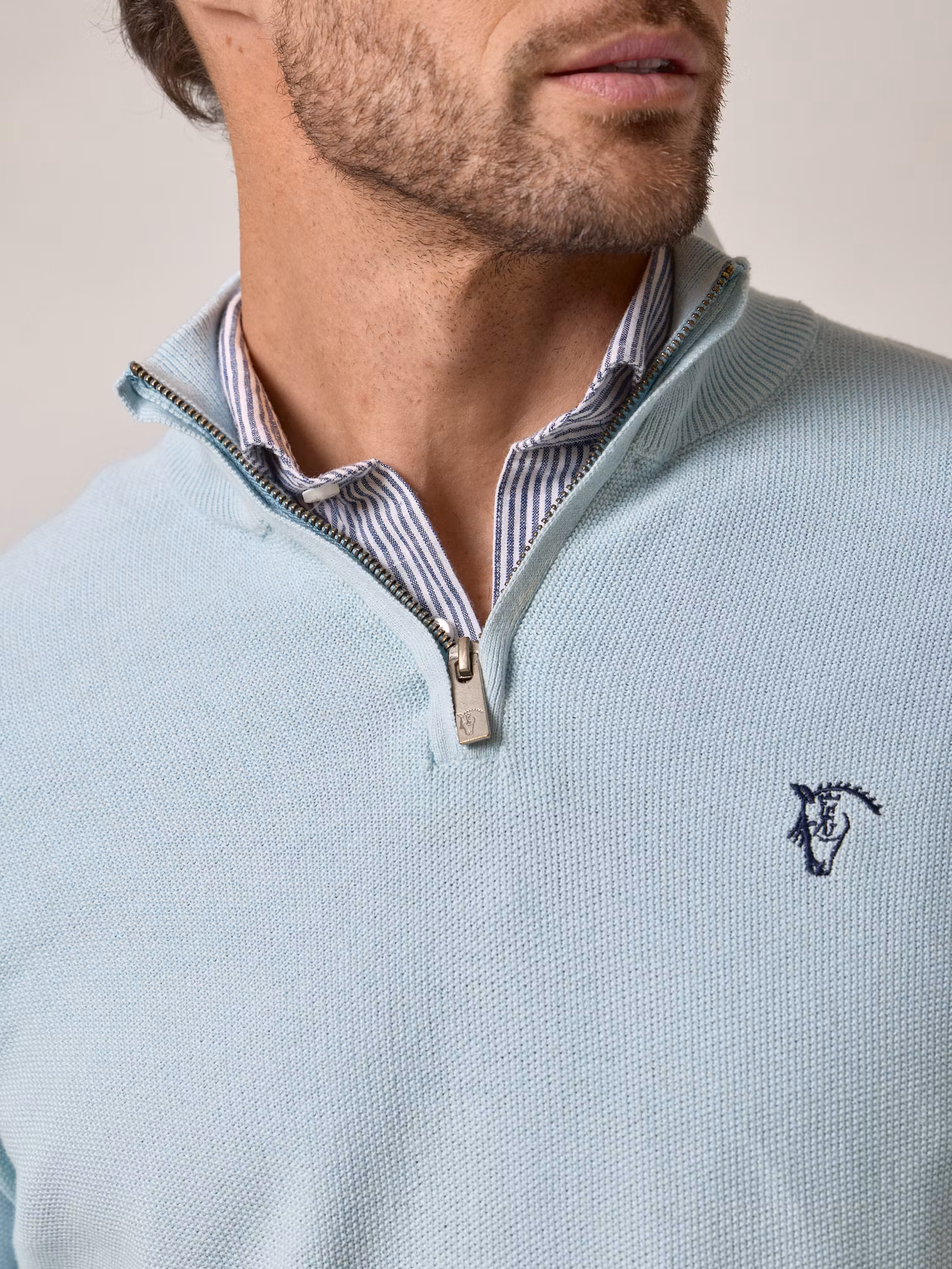 Pull à Structure Demi-Fermeture Éclair | Bleu Oxford