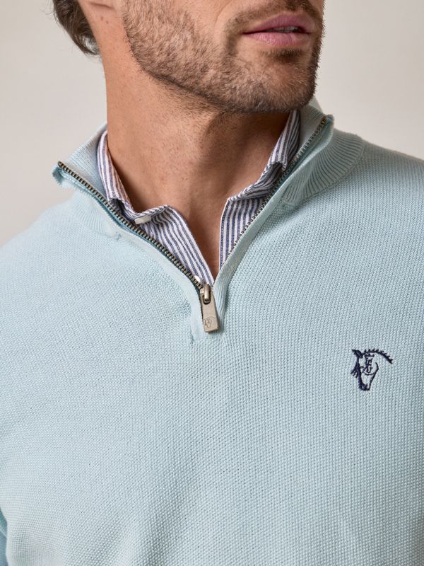 Suéter de Estrutura com Meio Zíper | Azul Oxford