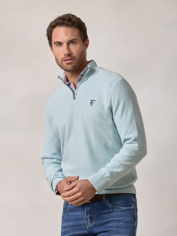 Half-Zip Structured Sweater | Oxford Blue