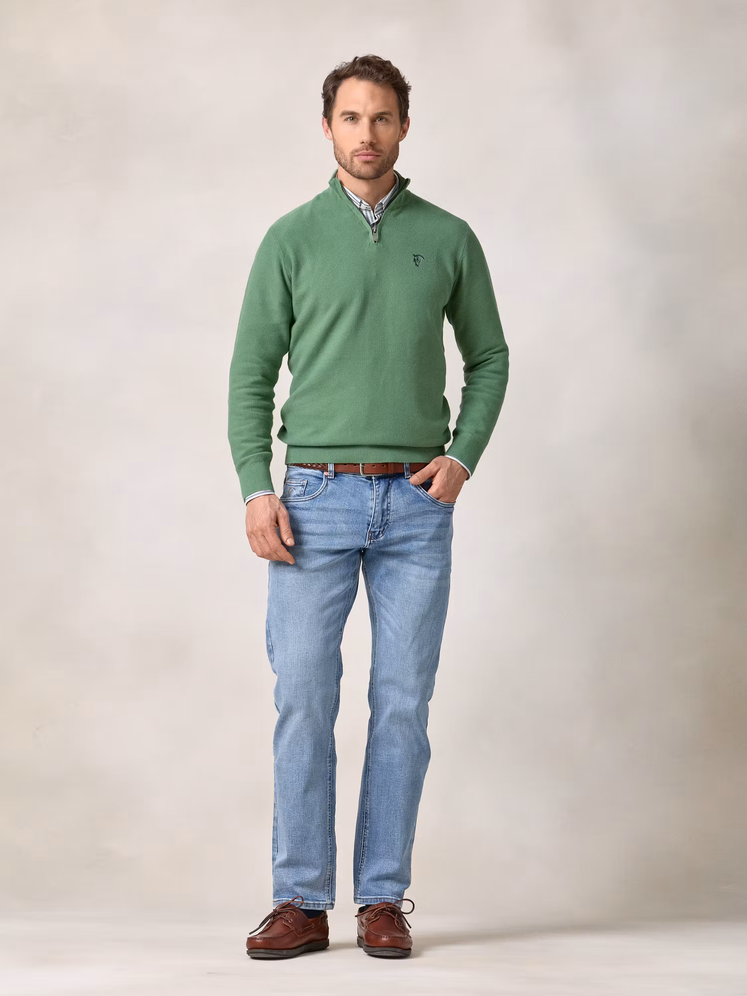 Pull à Structure Demi-Fermeture Éclair | Vert Lierre