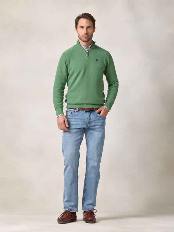 Suéter de Estrutura com Meio Zíper | Verde Hera