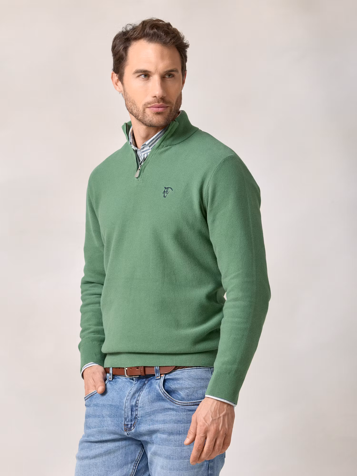 Pull à Structure Demi-Fermeture Éclair | Vert Lierre