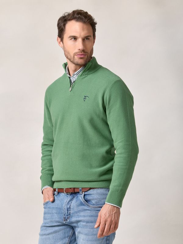 Suéter de Estrutura com Meio Zíper | Verde Hera