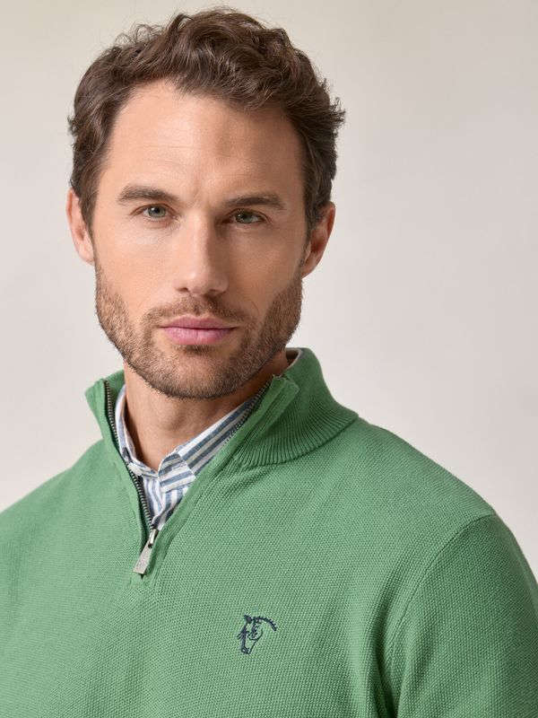 Suéter de Estrutura com Meio Zíper | Verde Hera