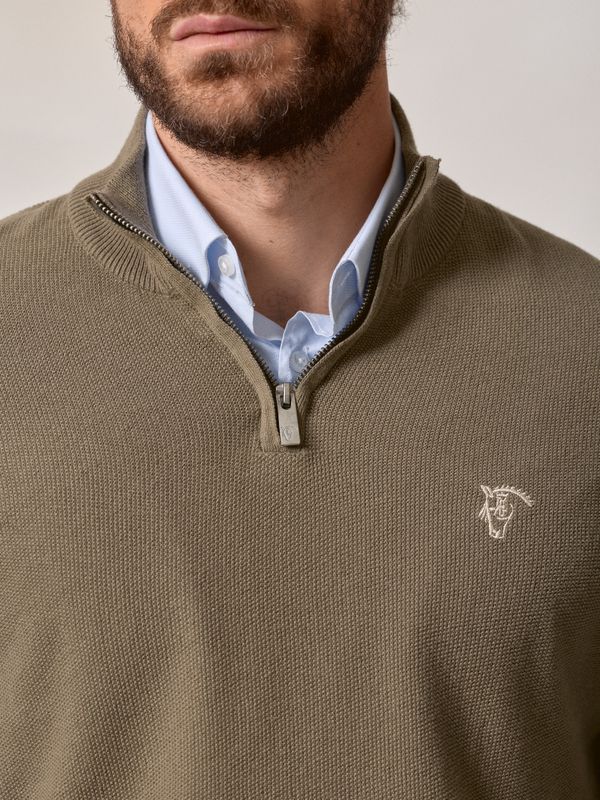 Pull à Structure Demi-Fermeture Éclair | Vert Olive