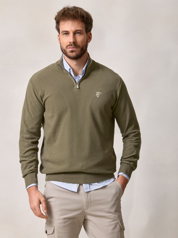 Half-Zip Structured Sweater | Olive Green