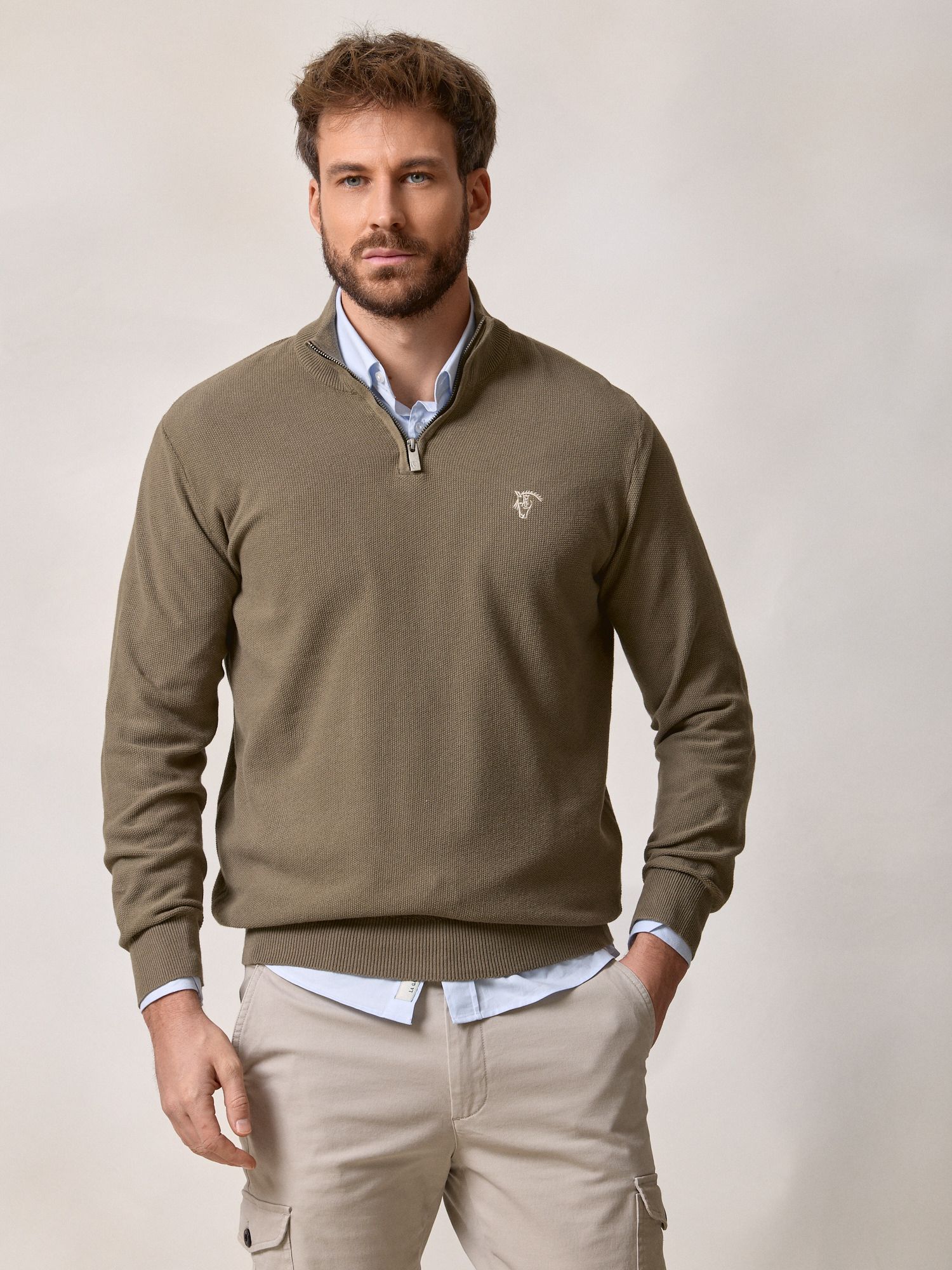 Half-Zip Structured Sweater | Olive Green