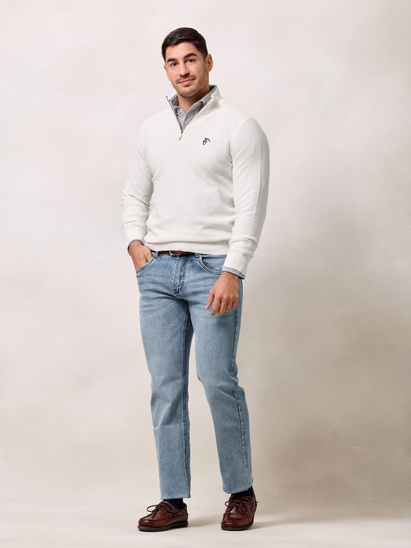 Suéter de Estrutura com Meio Zíper | Cru