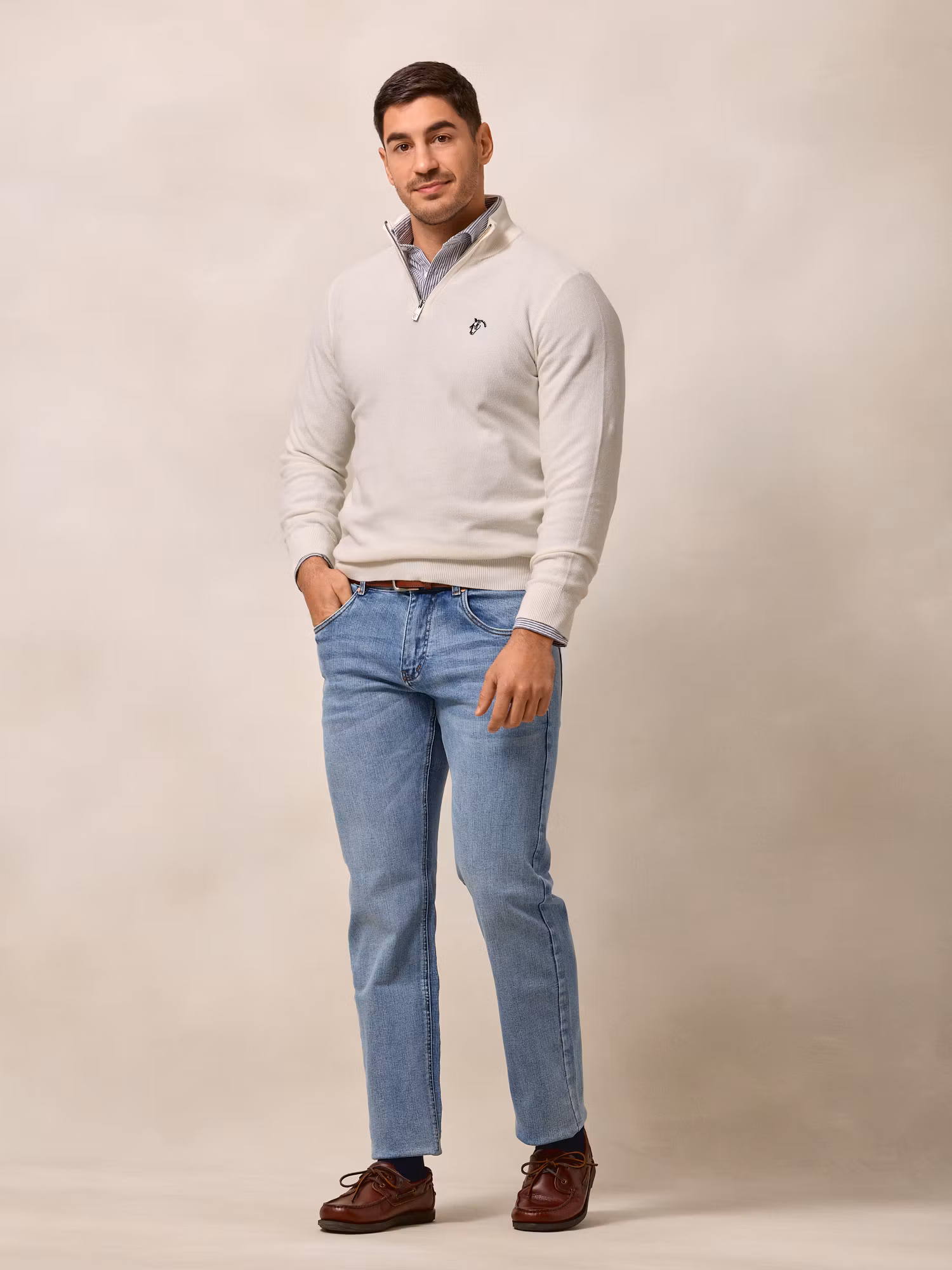 Pull à Structure Demi-Fermeture Éclair | Écru