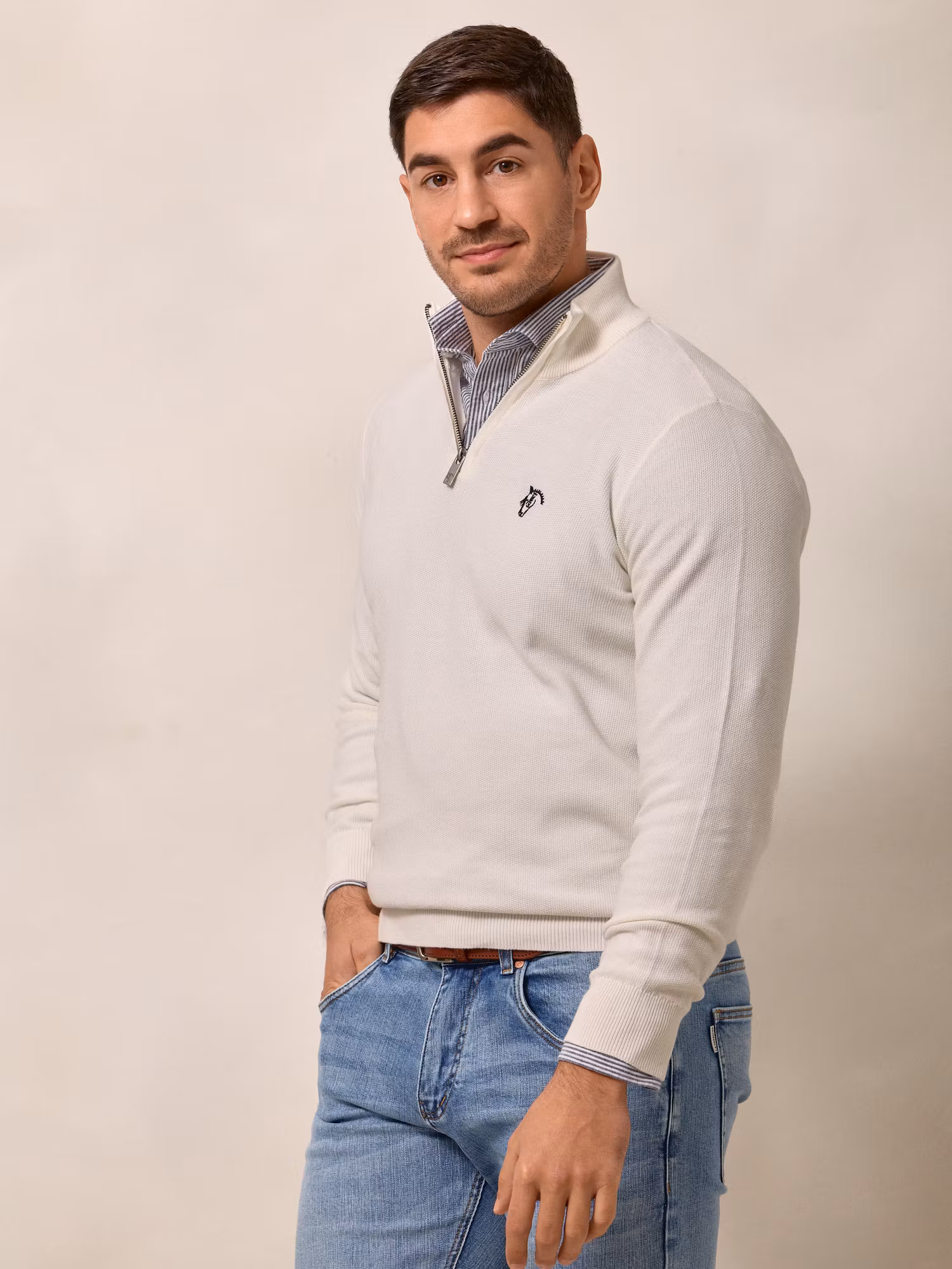 Pull à Structure Demi-Fermeture Éclair | Écru