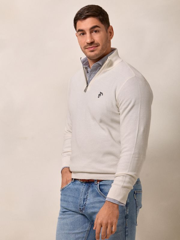 Pull à Structure Demi-Fermeture Éclair | Écru