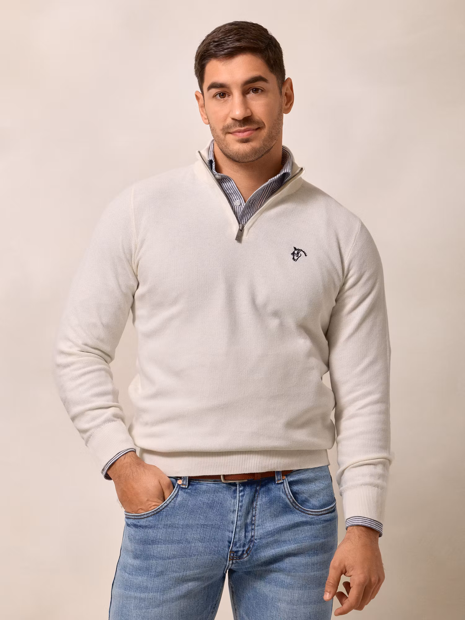 Pull à Structure Demi-Fermeture Éclair | Écru