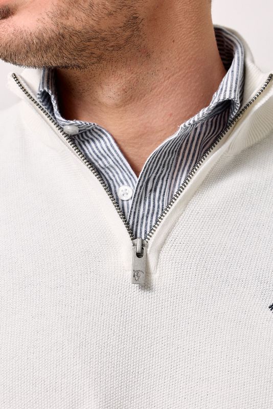 Suéter de Estrutura com Meio Zíper | Cru