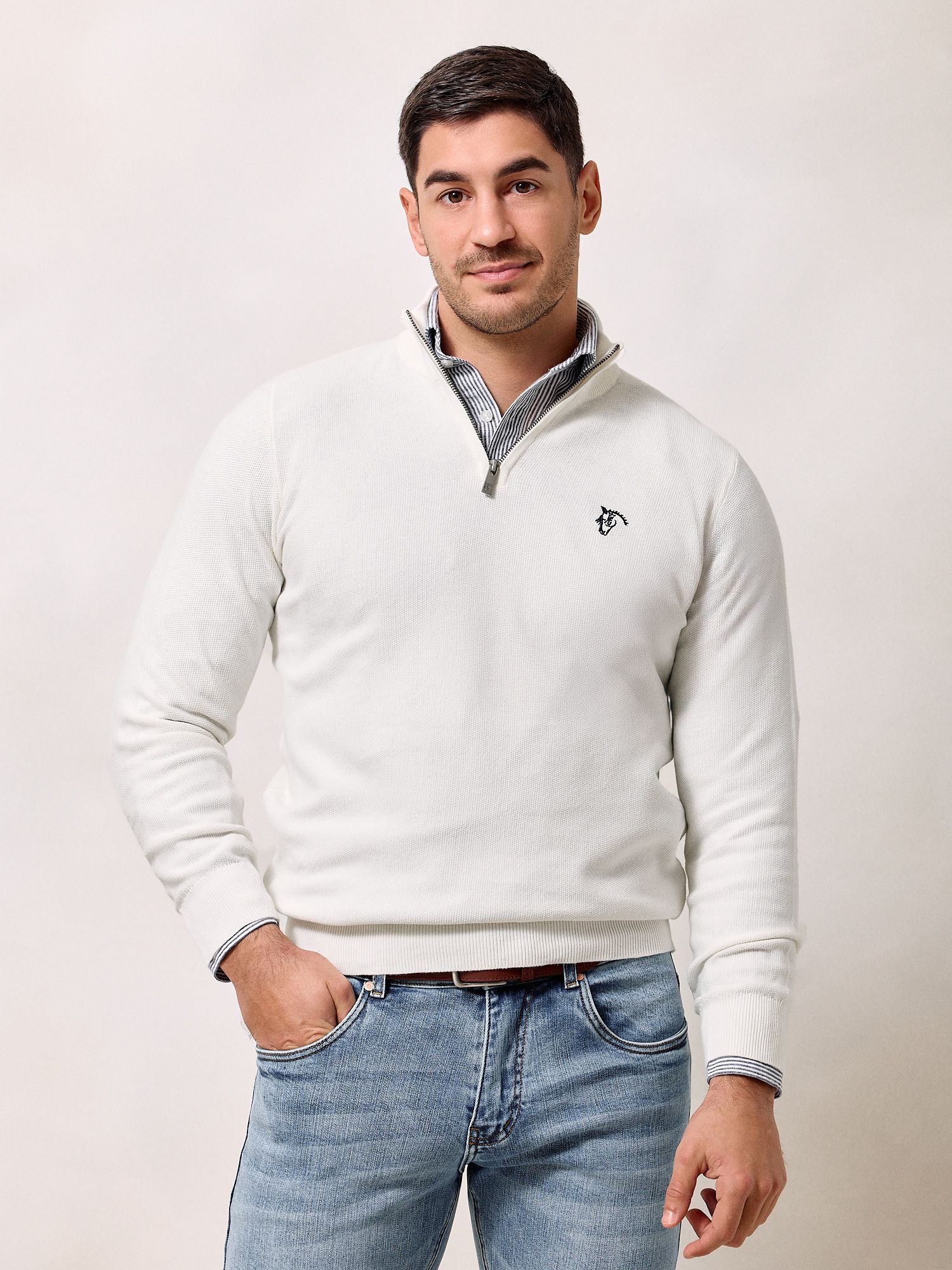 Suéter de Estrutura com Meio Zíper | Cru