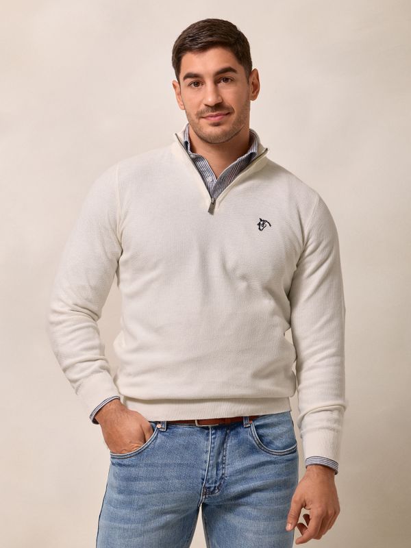 Pull à Structure Demi-Fermeture Éclair | Écru