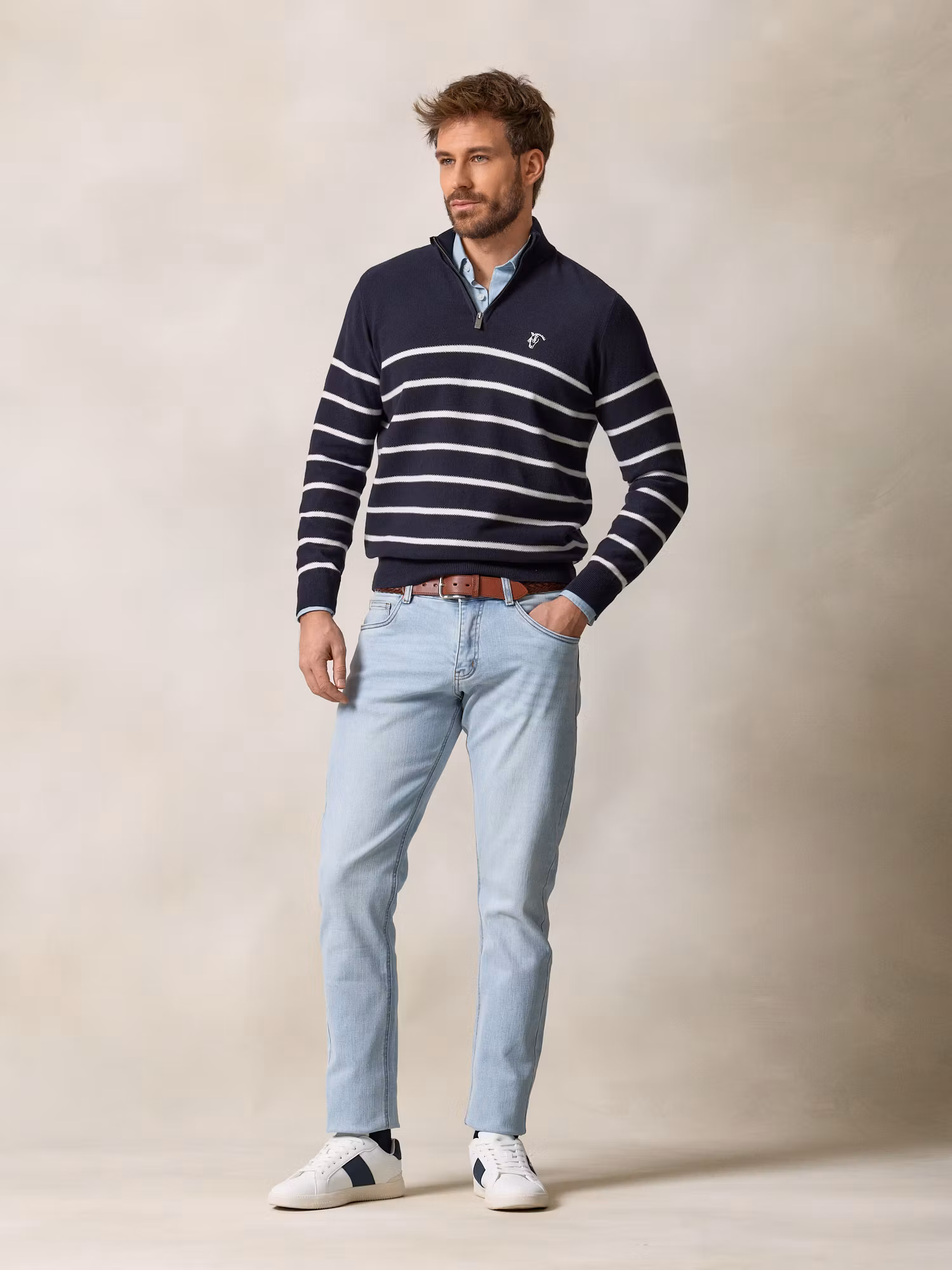 Pull à Structure Demi-Fermeture Éclair | Bleu Marine