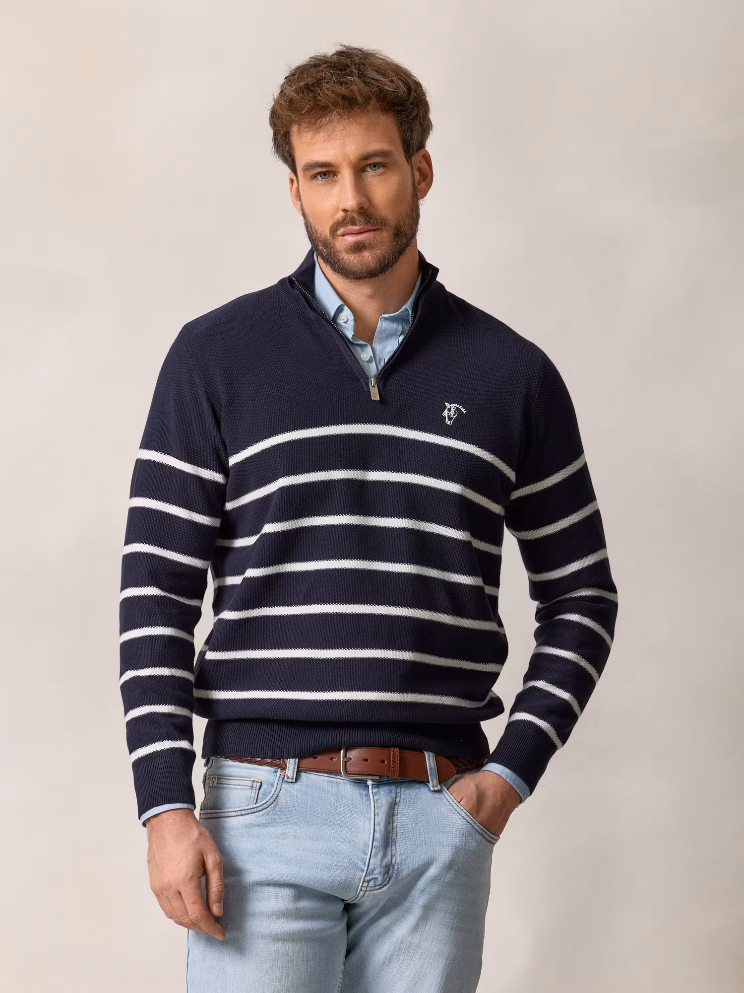 Pull à Structure Demi-Fermeture Éclair | Bleu Marine