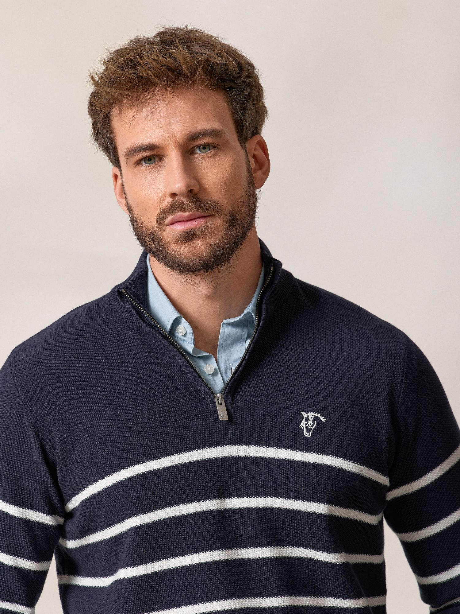 Pull à Structure Demi-Fermeture Éclair | Bleu Marine