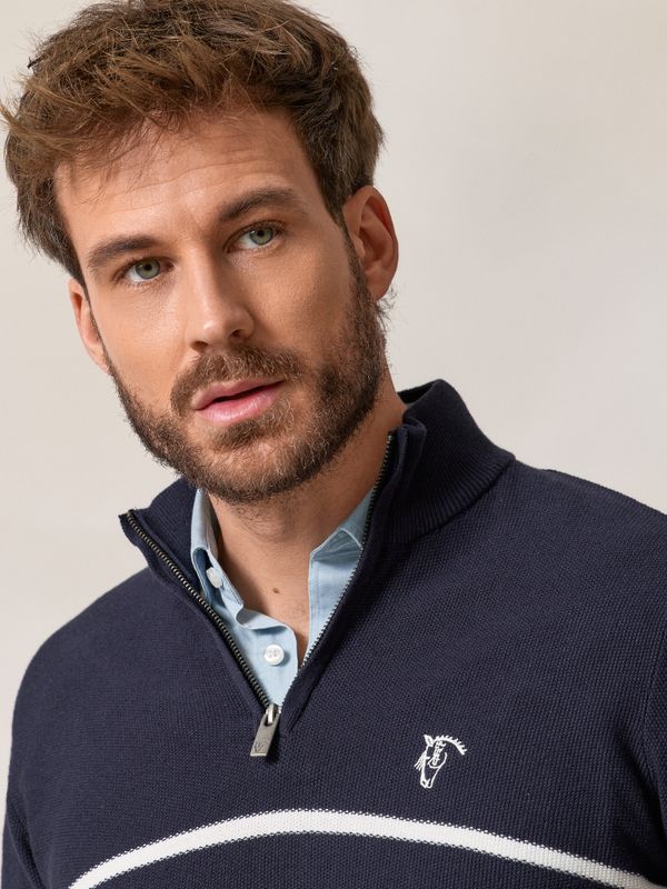 Suéter de Estrutura com Meio Zíper | Azul Marinho