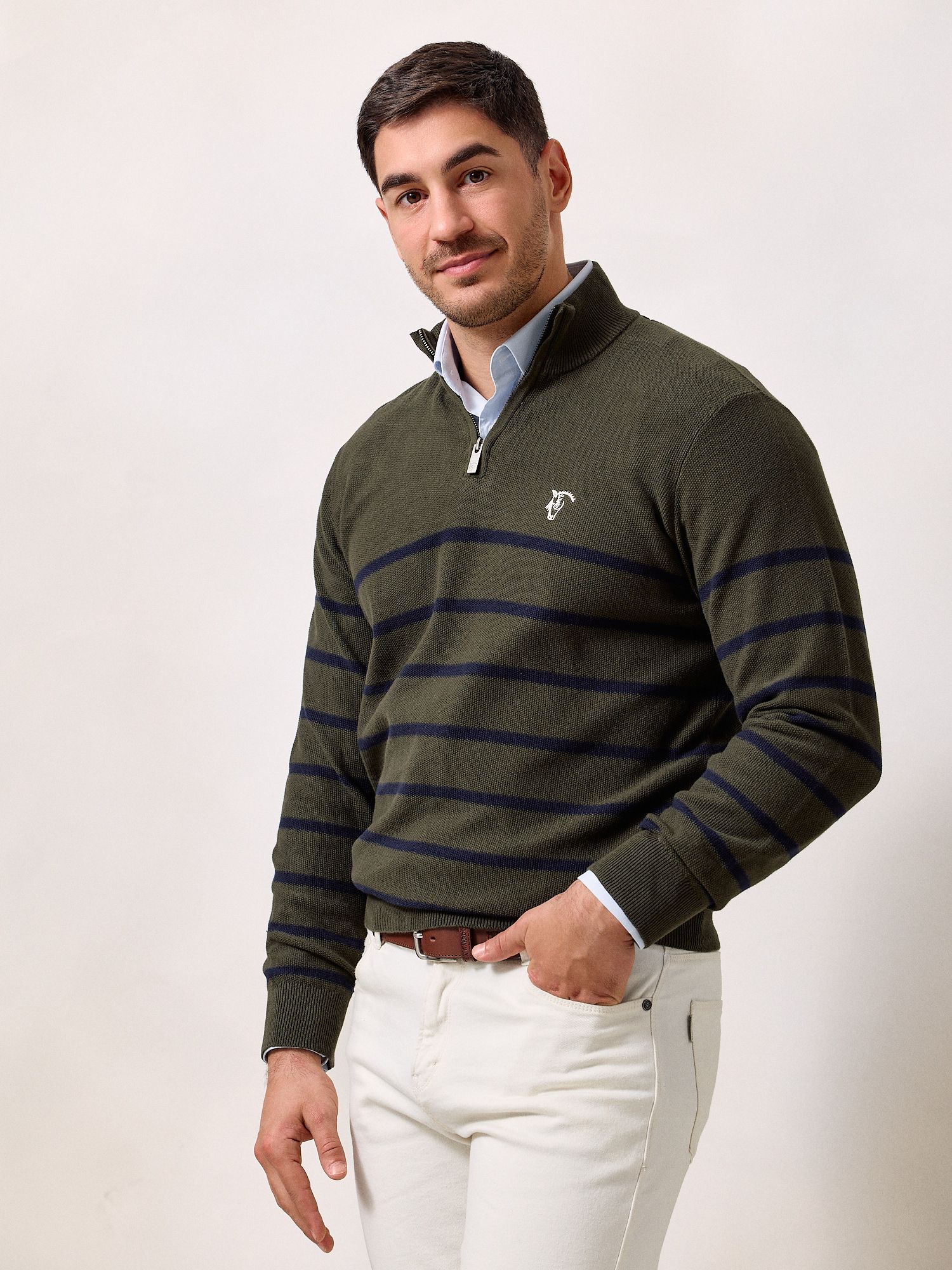 Pull à Structure Demi-Fermeture Éclair | Vert Chasse