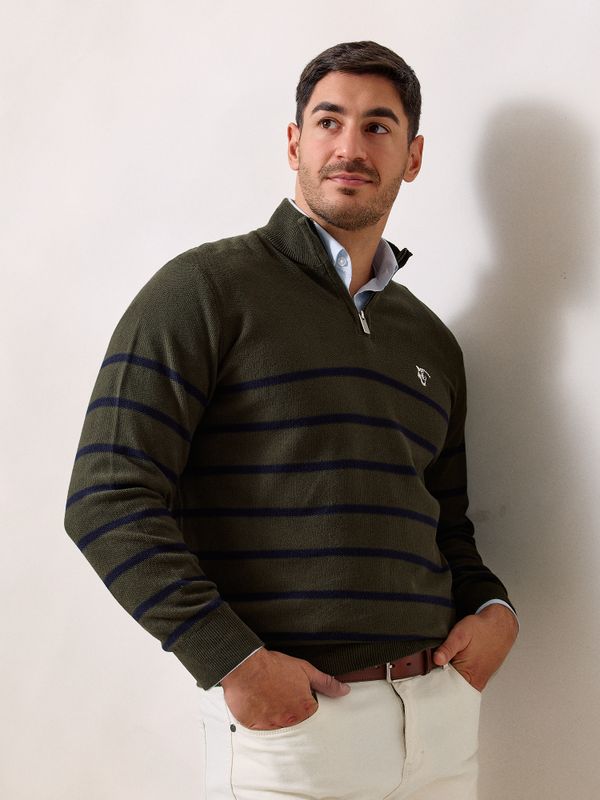 Suéter de Estrutura com Meio Zíper | Verde Caça