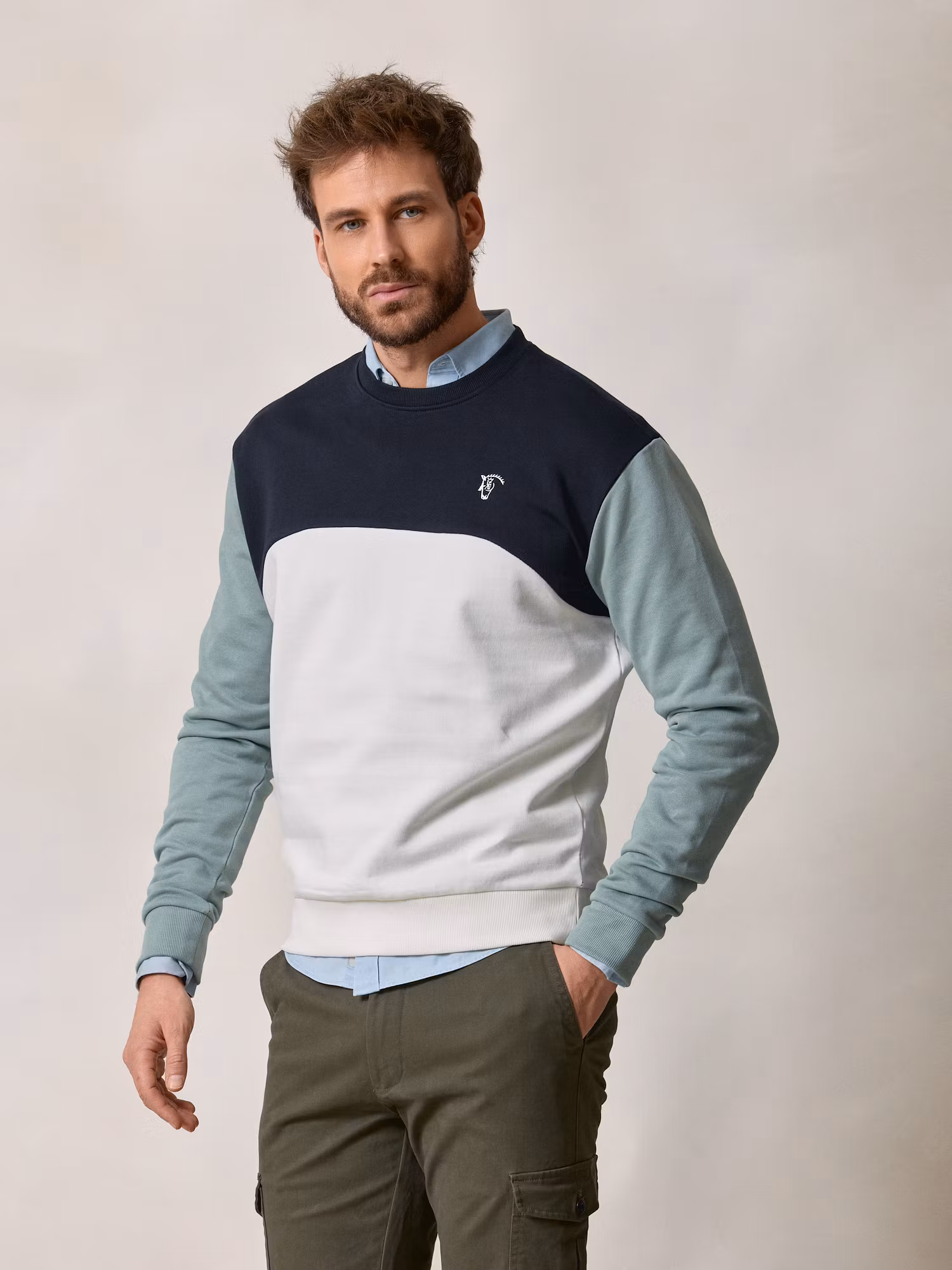 Multicolor Crew Neck Sweatshirt | Navy Blue