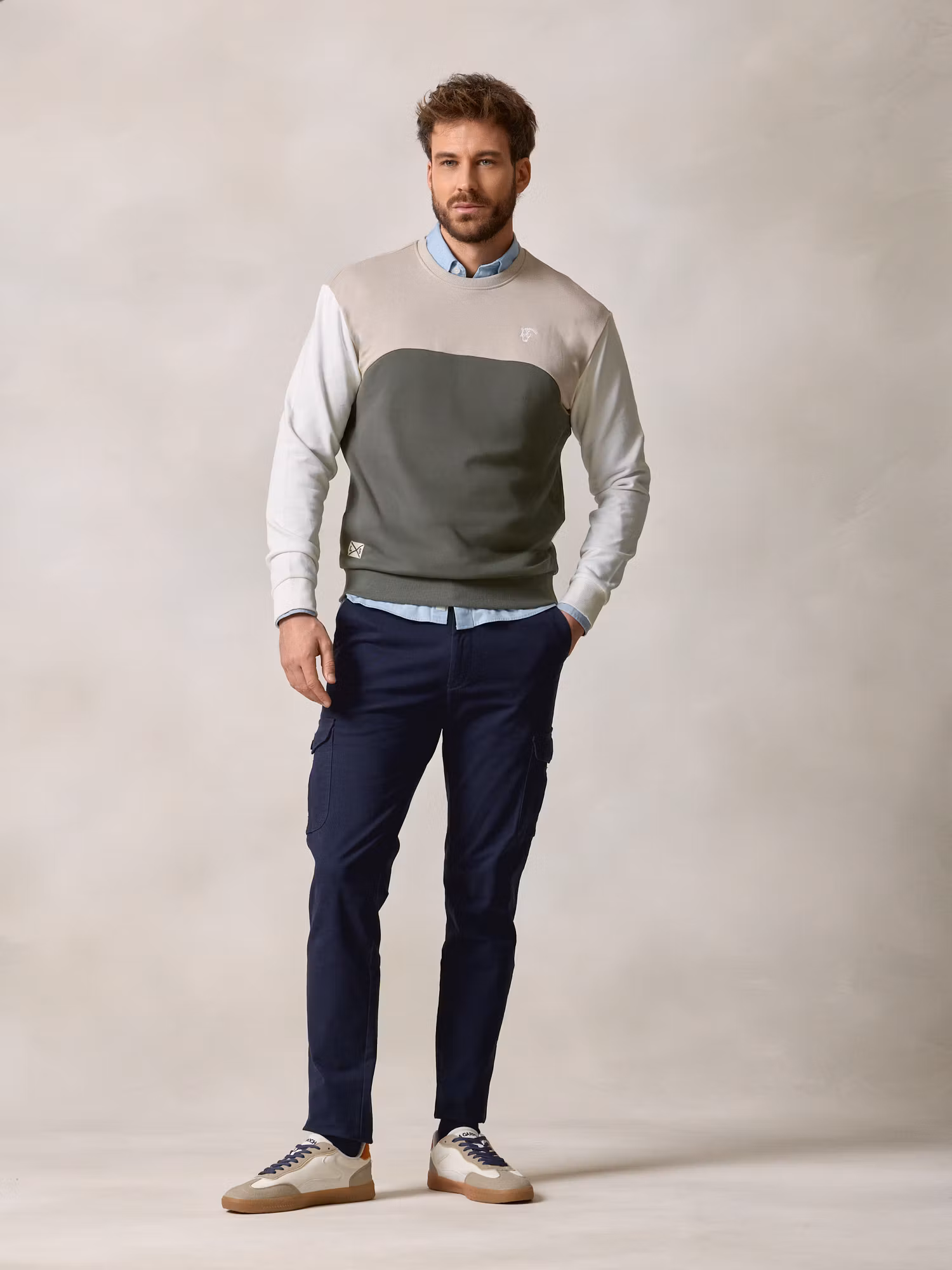 Multicolor Crew Neck Sweatshirt | Khaki 