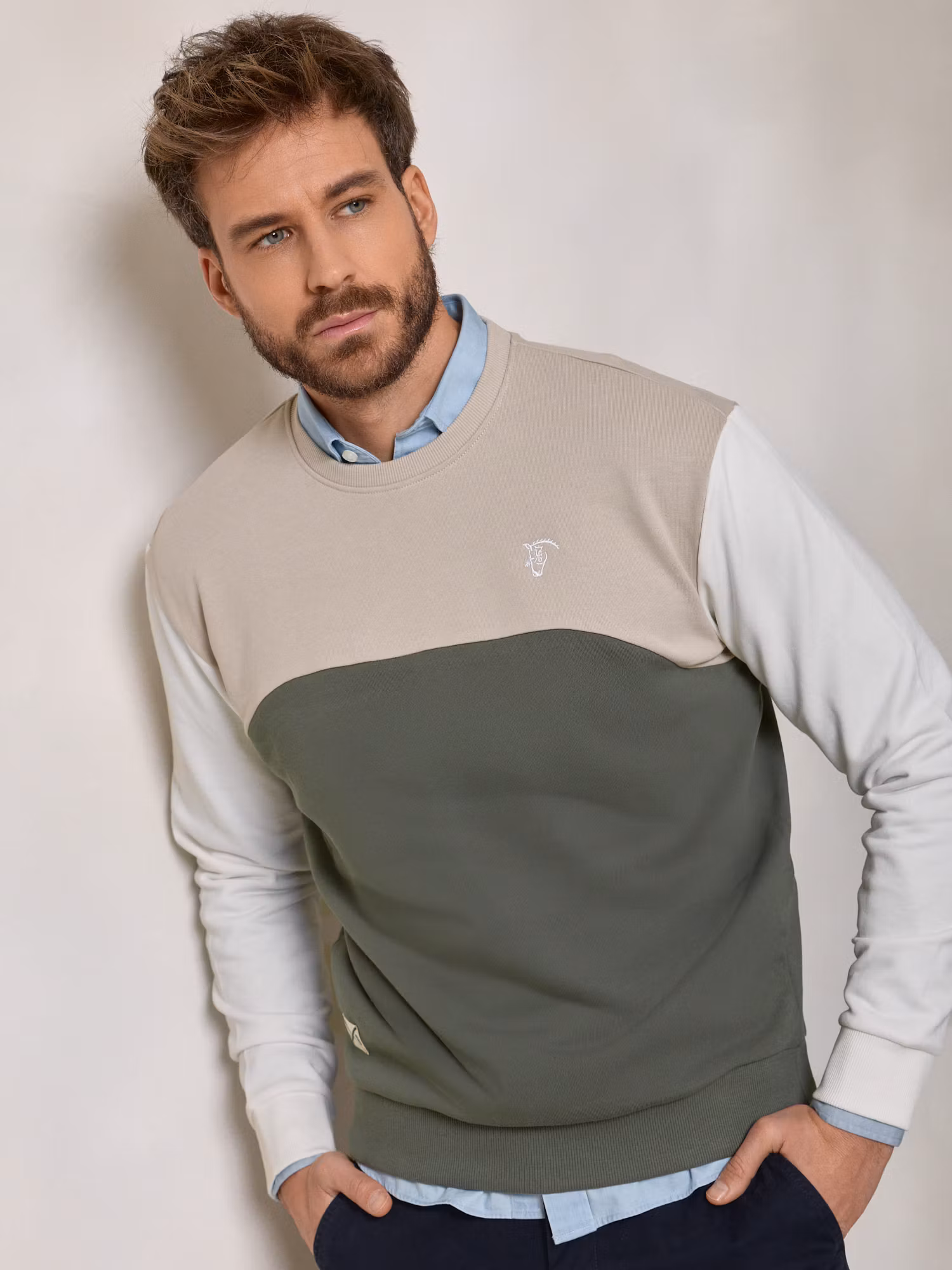 Multicolor Crew Neck Sweatshirt | Khaki 