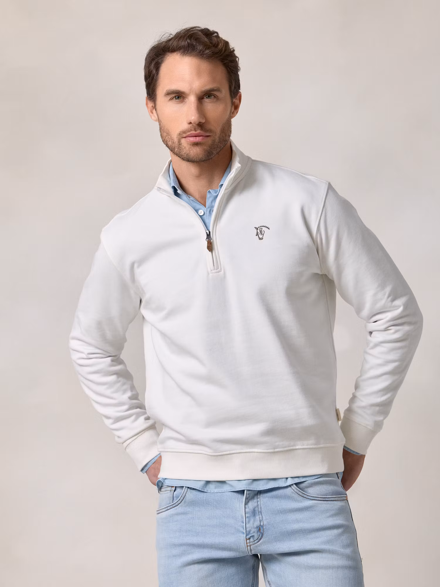 Basic Half-Zip Sweatshirt | Ecru
