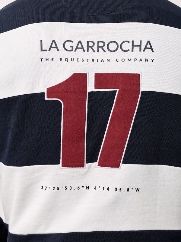 Polo Collar Striped Sweatshirt | Navy Blue