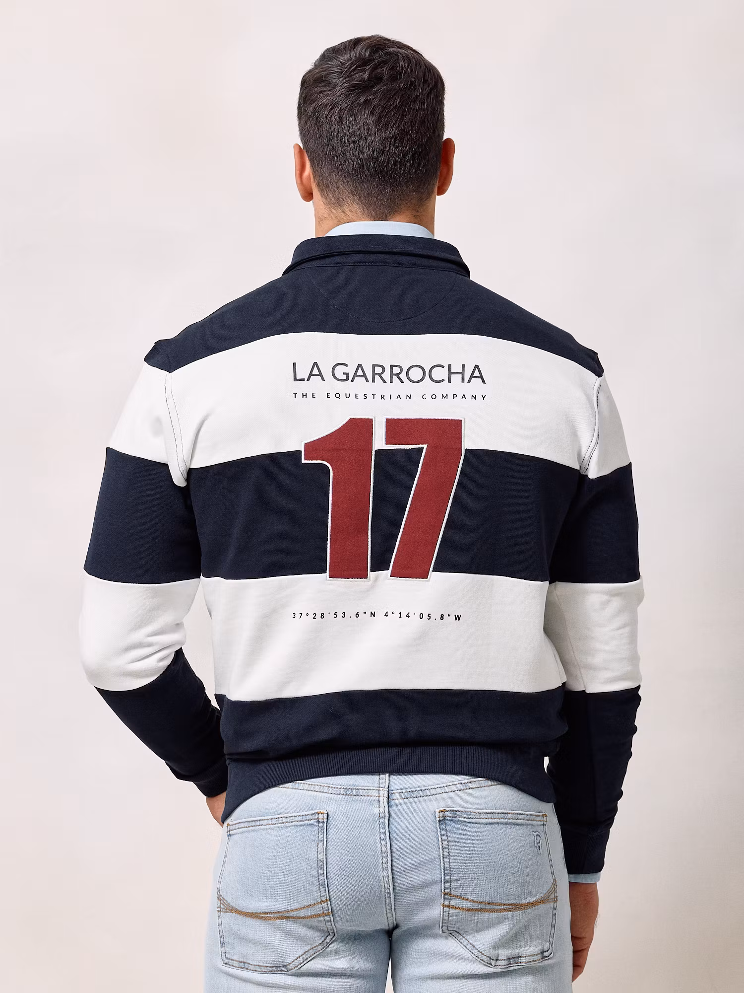 Polo Collar Striped Sweatshirt | Navy Blue