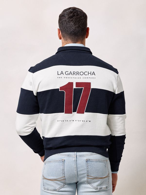 Polo Collar Striped Sweatshirt | Navy Blue