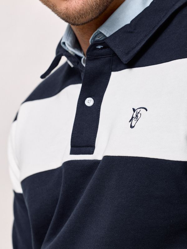 Polo Collar Striped Sweatshirt | Navy Blue