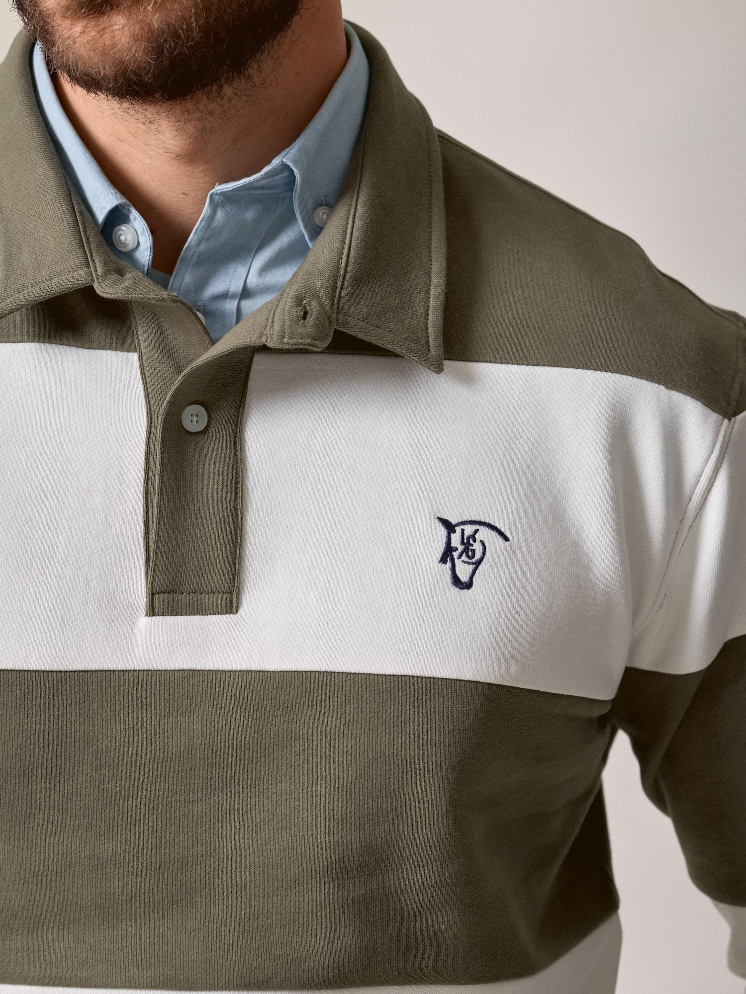 Polo Collar Striped Sweatshirt | Olive Green